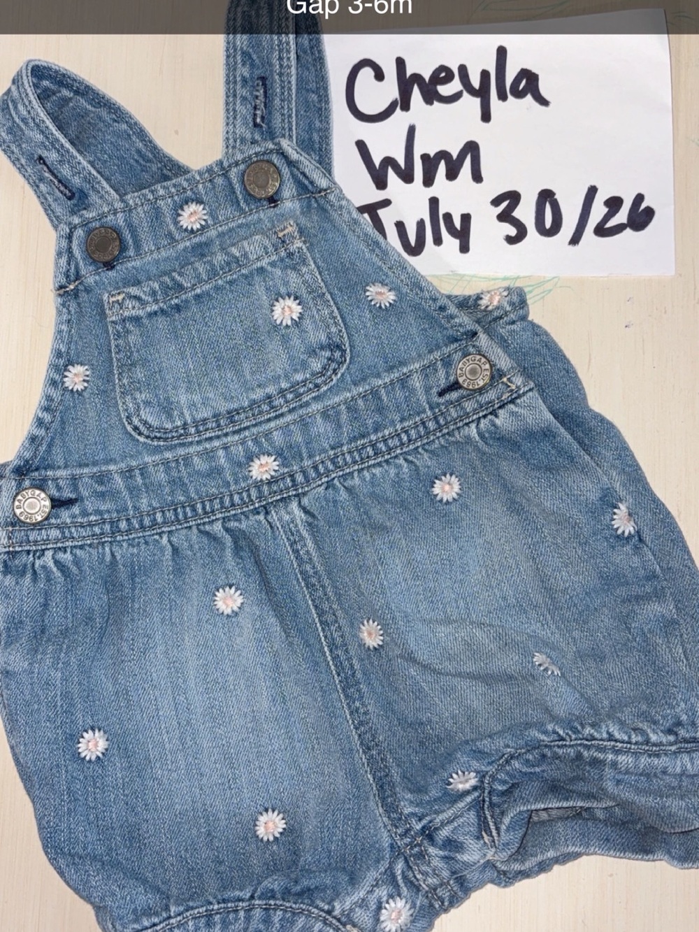 GAP Denim Daisy Embroidered Shortalls - Light Blue
